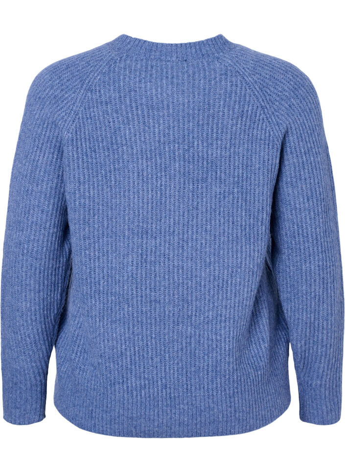 Melange-Pullover mit perlenbesetzten Knöpfen, Coastal Fjord Mel., Packshot image number 1