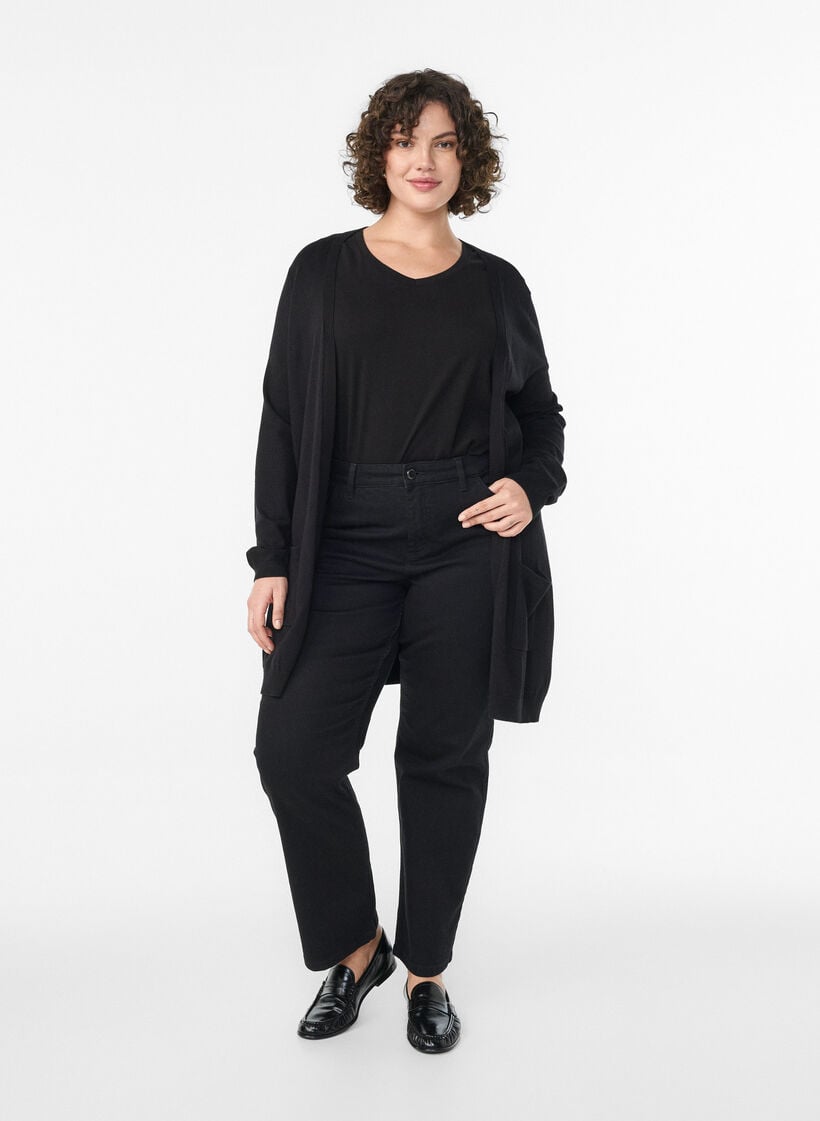Lange Strickjacke aus einer Viskosemischung, Schwarz, Model image number 1