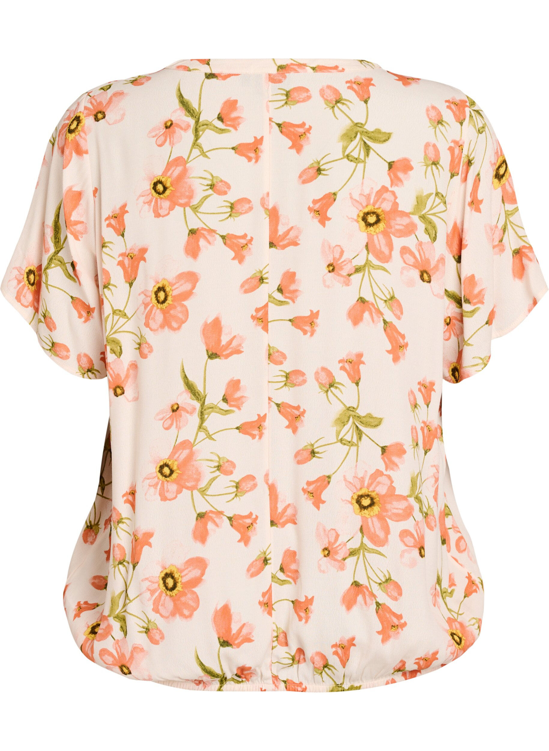 ZizziViskosebluse mit Blumenprint und kurzen &Auml;rmeln, Vanilla, Packshot image number 1