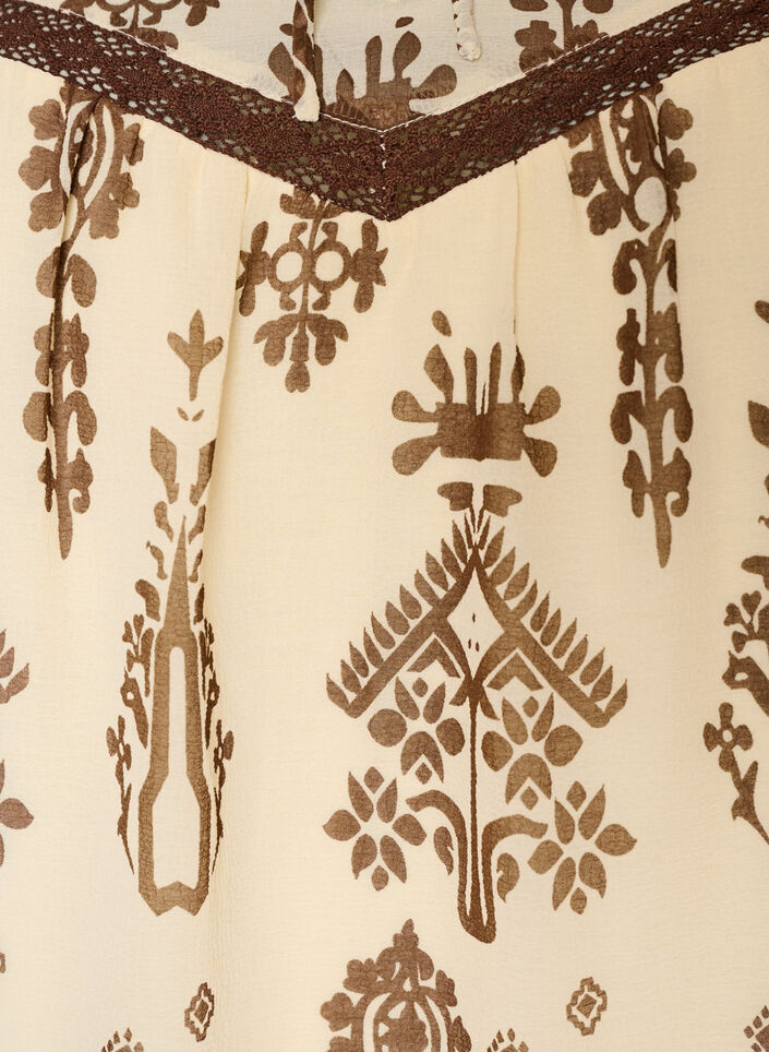 Bluse mit Muster und H&auml;kelborte, Beige, Packshot image number 2