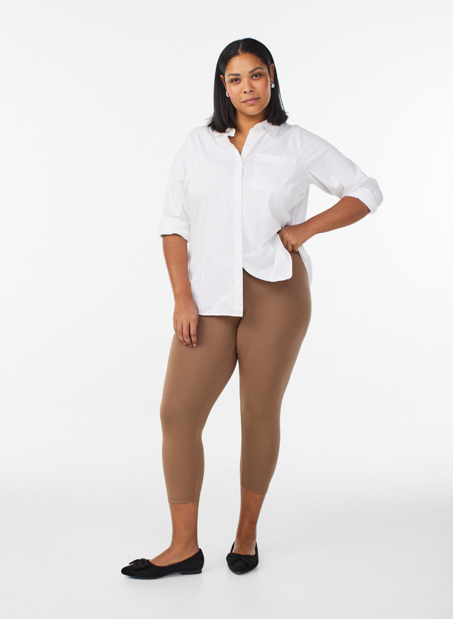ZizziBasic 3/4-Leggings aus Viskose, Braun, Model image number 1