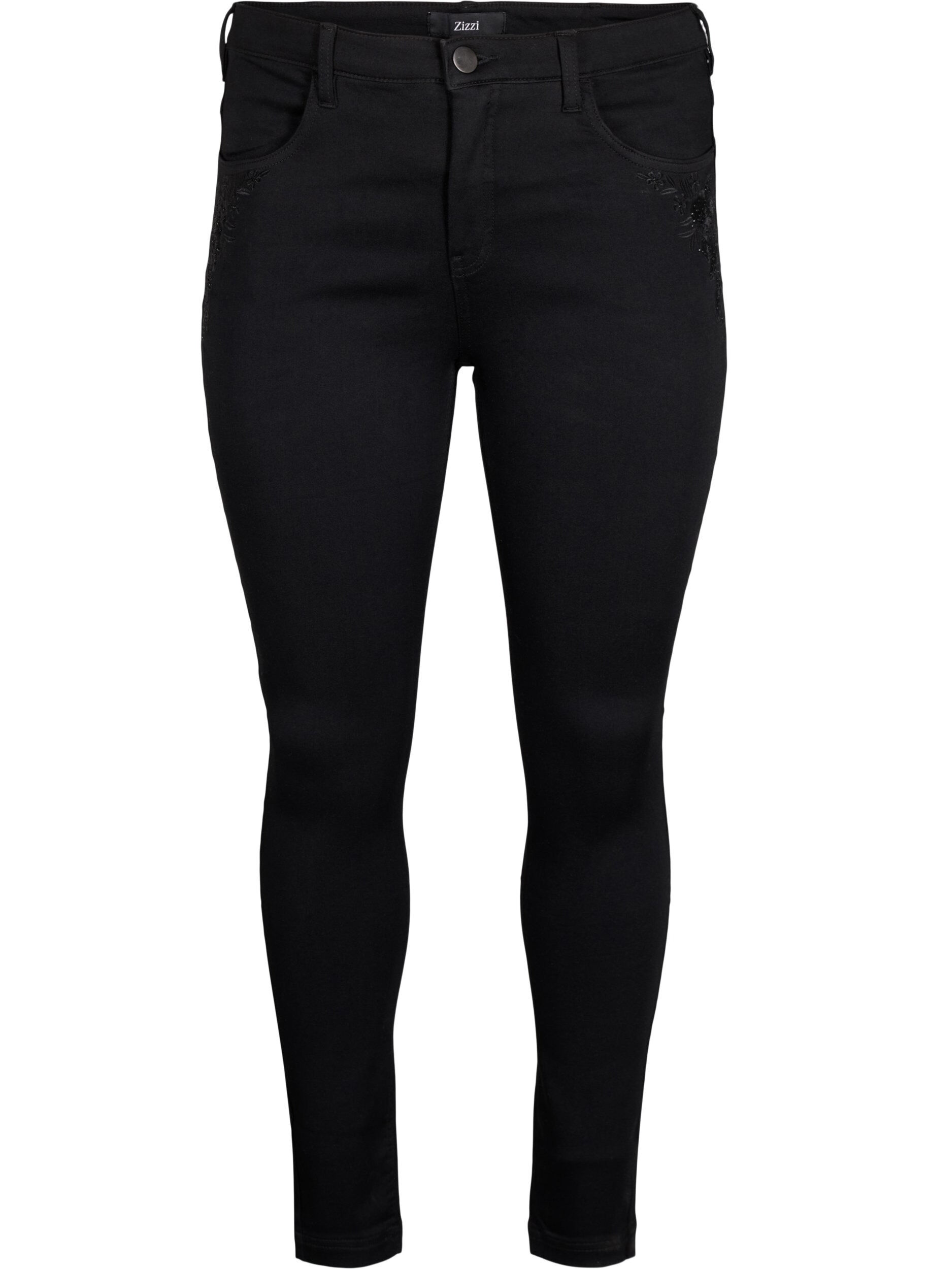 ZizziSuper Slim Amy Jeans mit aufgestickten Details, Black, Packshot image number 0