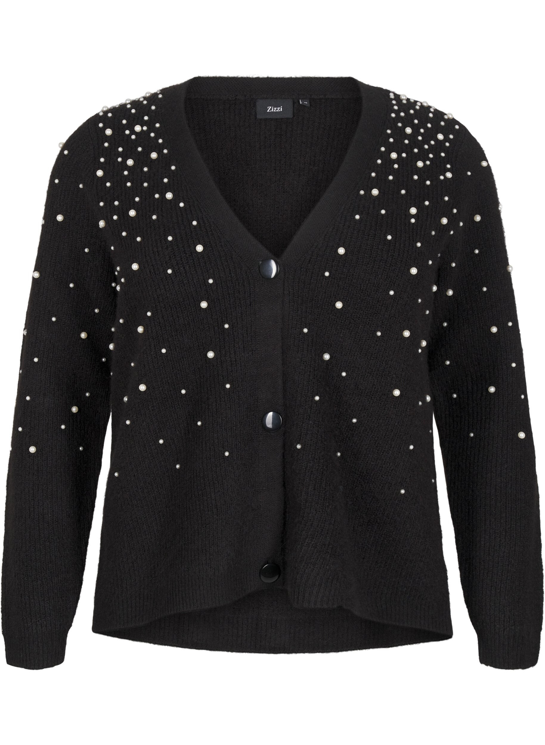 ZizziStrickjacke mit Perlen, Black White Pearls, Packshot image number 0