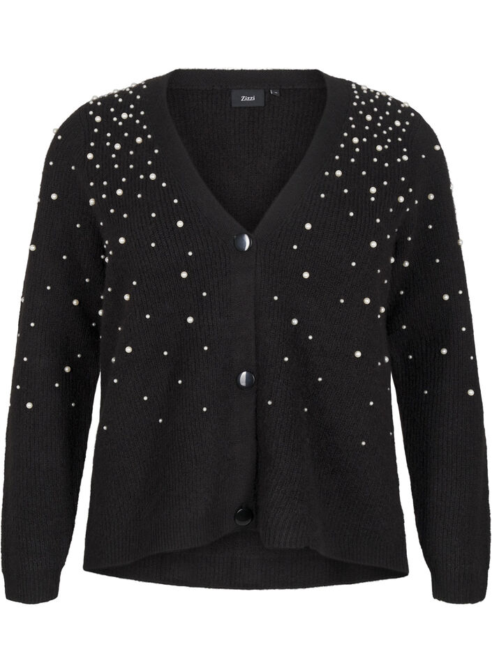 Strickjacke mit Perlen, Black White Pearls, Packshot image number 0