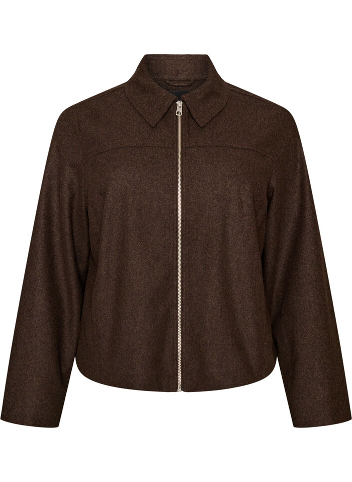 Kurze Jacke mit Hemdkragen und Rei&szlig;verschluss, Braun, Packshot image number 0