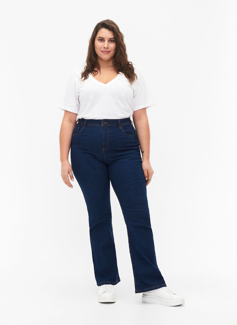 FLASH - Hoch taillierte Jeans mit Bootcut, Blau, Model image number 0