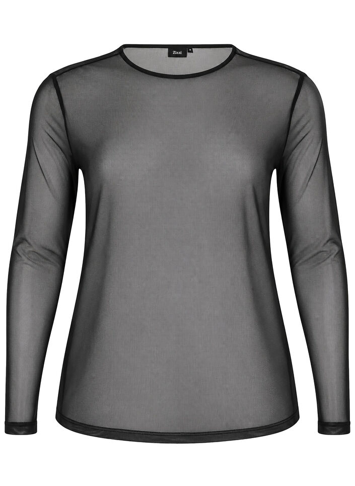 Meshbluse mit langen &Auml;rmeln, Schwarz, Packshot image number 0