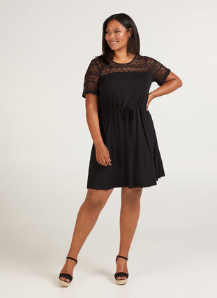 Kleid mit kurzen Ärmeln, Black, Model image number 0