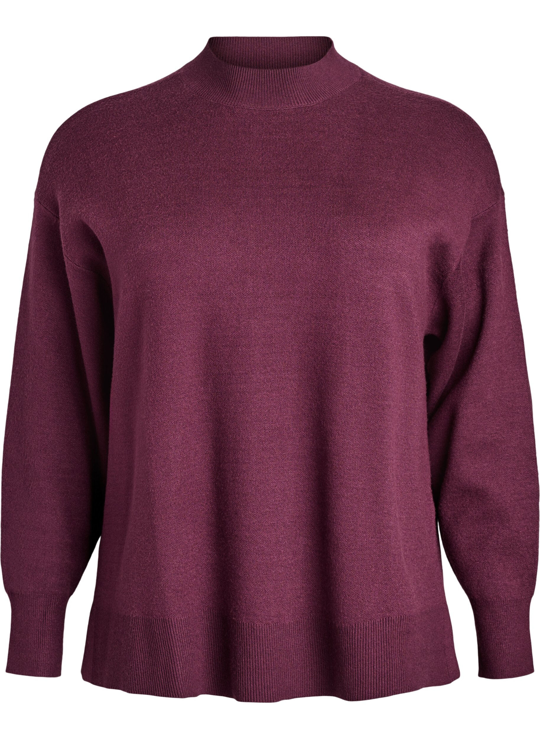 ZizziStrickbluse mit hohem Kragen, Dunkles Bordeaux, Packshot image number 0