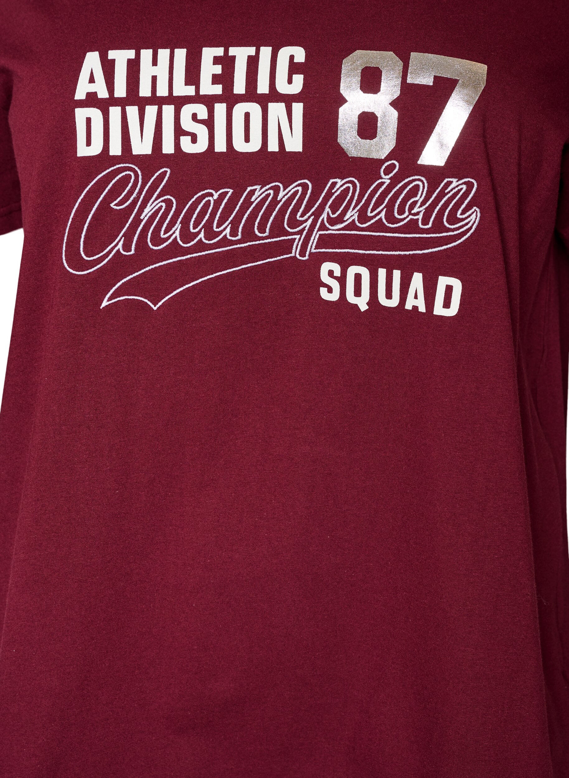 ZizziT-Shirt aus Bio-Baumwolle mit sportlichem Textprint, Rot, Packshot image number 2