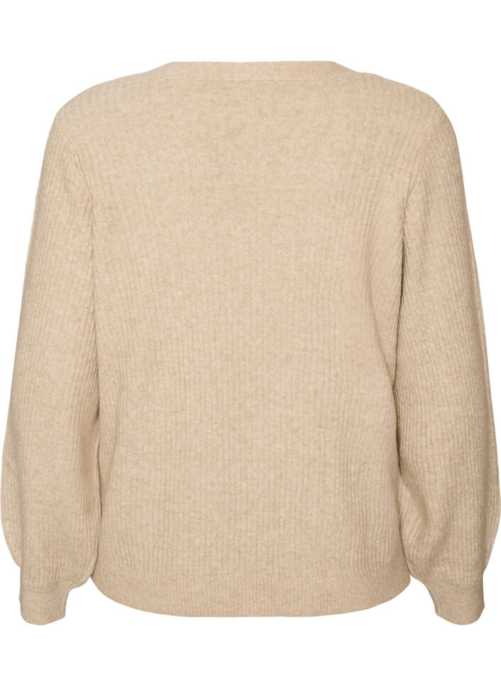 Strickjacke mit V-Ausschnitt und Rippstruktur, Beige, Packshot image number 1