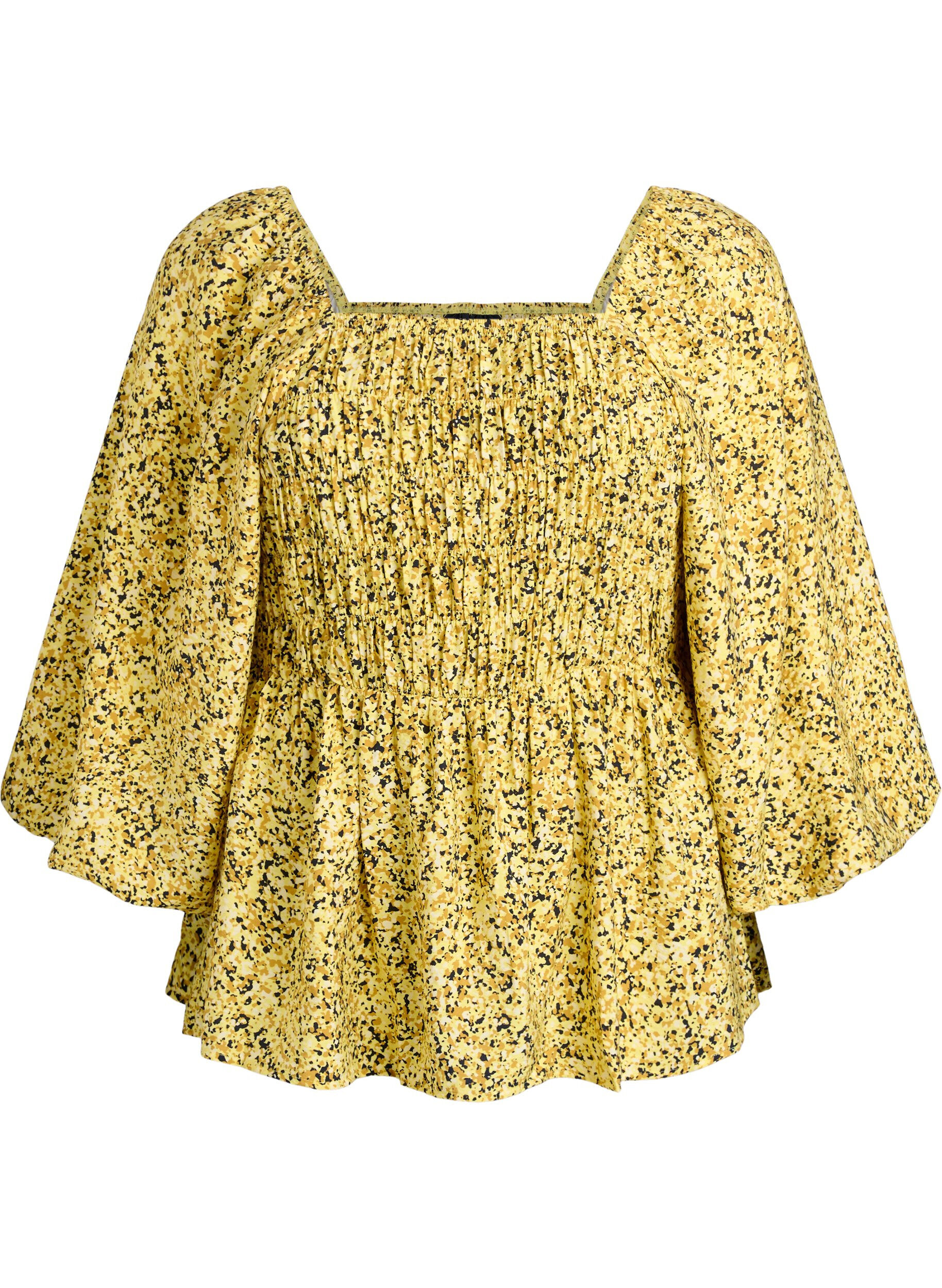 ZizziBluse mit Smock und Karree-Ausschnitt, Gelb, Packshot image number 0