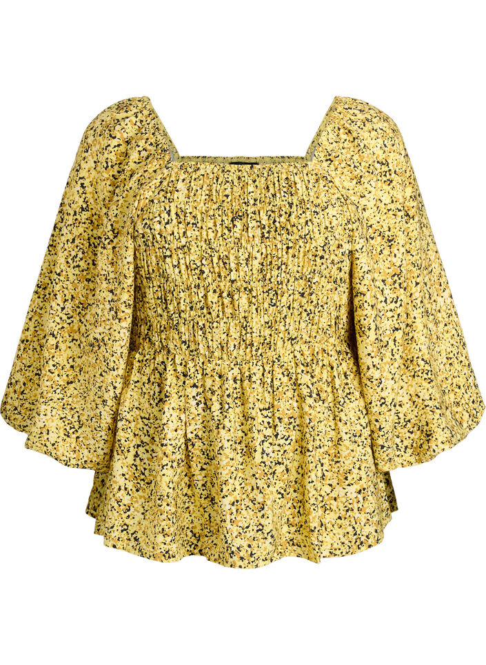 Bluse mit Smock und Karree-Ausschnitt, Gelb, Packshot image number 0