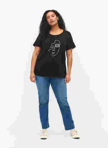 T-Shirt mit Glitzerprint aus Baumwolle, Black Shimmer Face, Model image number 2