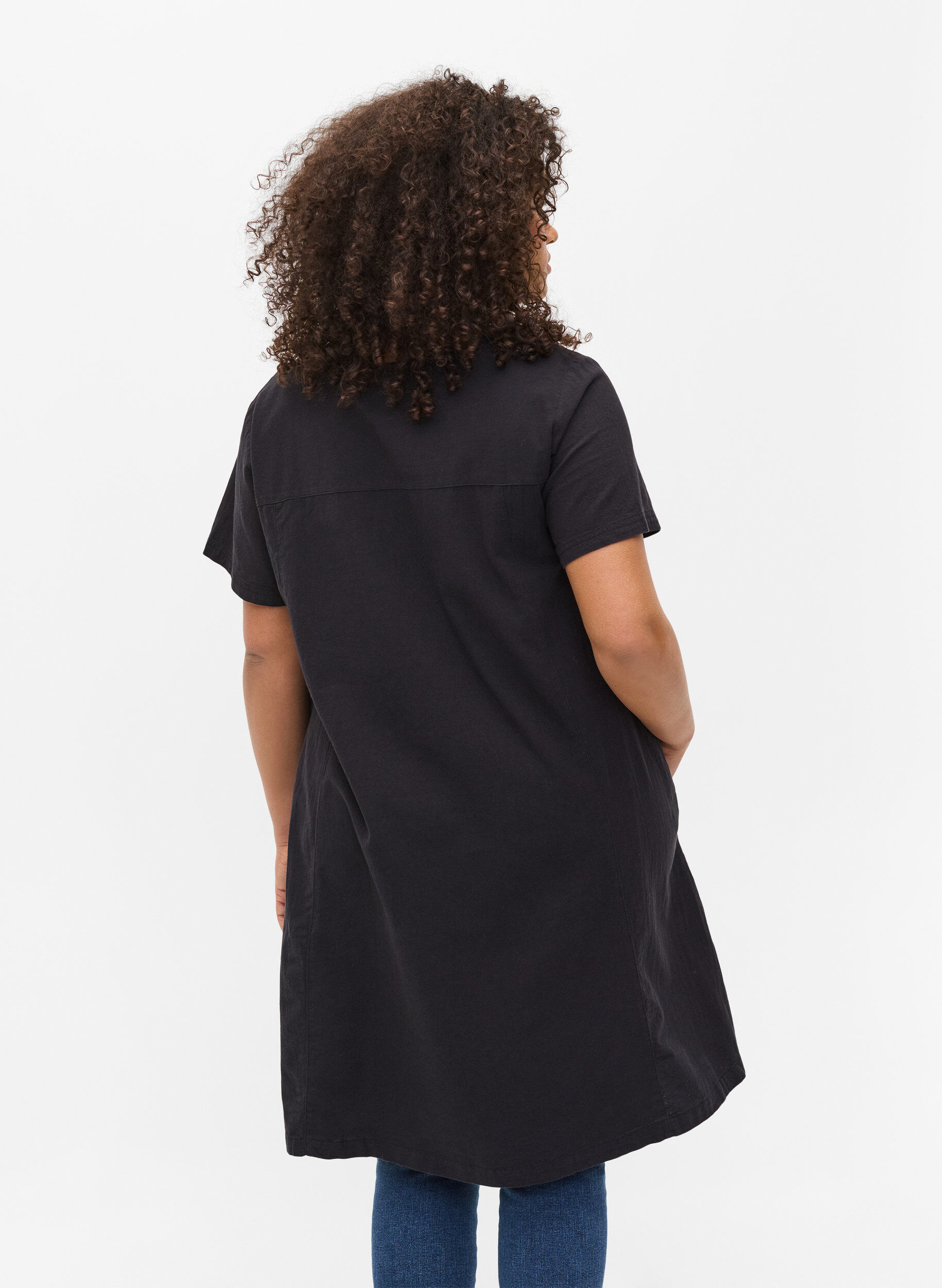 ZizziKurzarm Kleid aus Baumwolle, Schwarz, Model image number 2