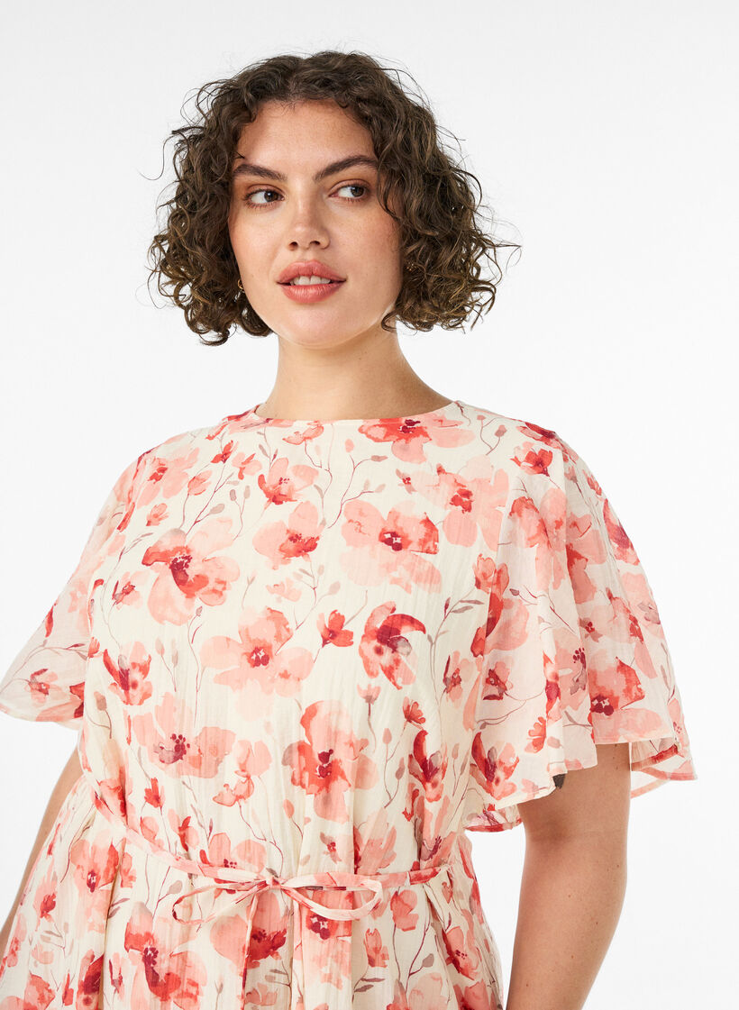 Kn&ouml;chellanges Kleid mit Fl&uuml;gel&auml;rmeln und Bindeg&uuml;rtel, Rot, Model image number 2