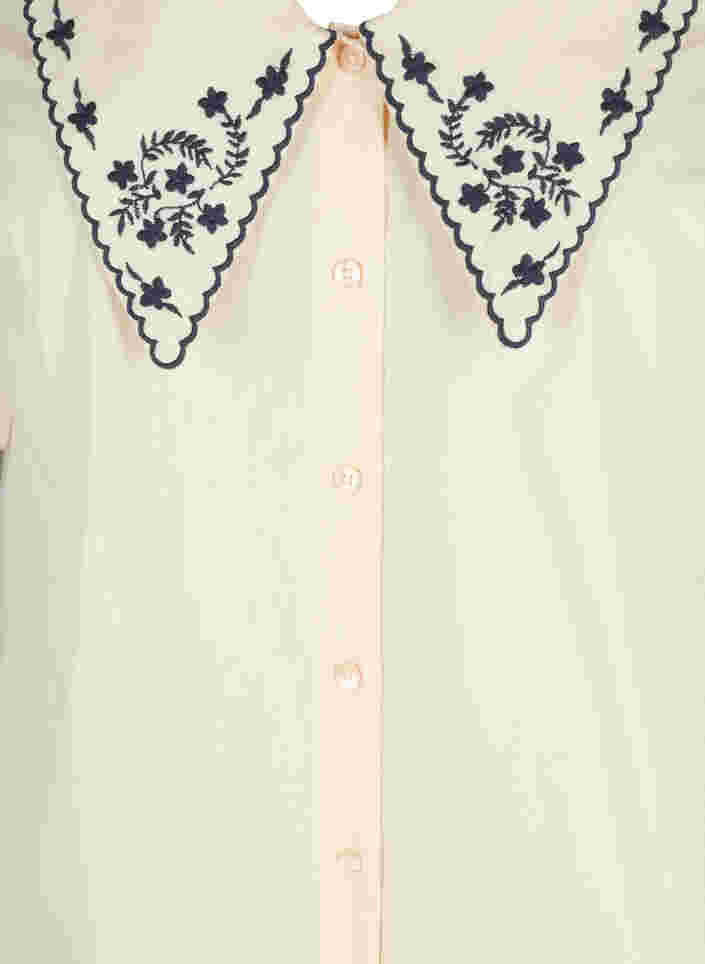 Kurzarm Hemdbluse aus Baumwolle mit großem Kragen, MotherOfPearl w.Blue, Packshot image number 2