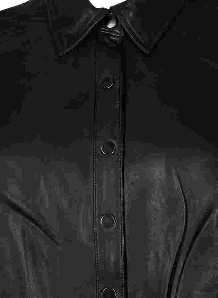 Lederkleid mit langen Armen und Knopfverschluss, Black, Packshot image number 2