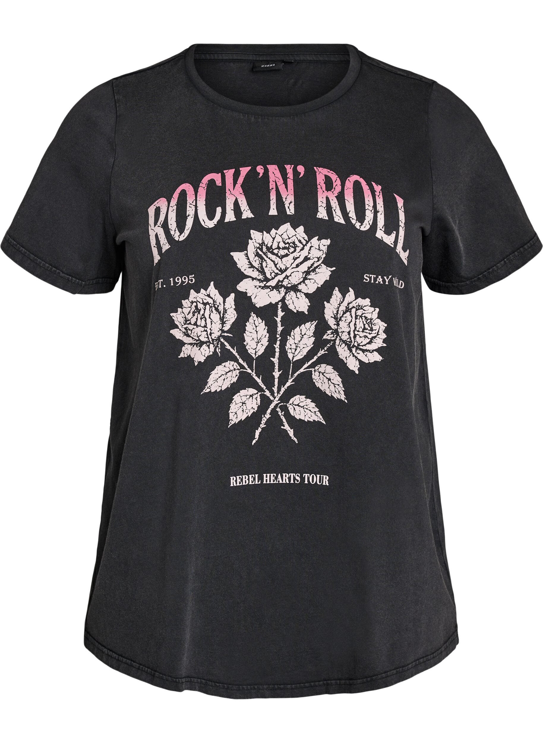 ZizziT-Shirt aus Bio-Baumwolle mit Rockprint, Schwarz, Packshot image number 0