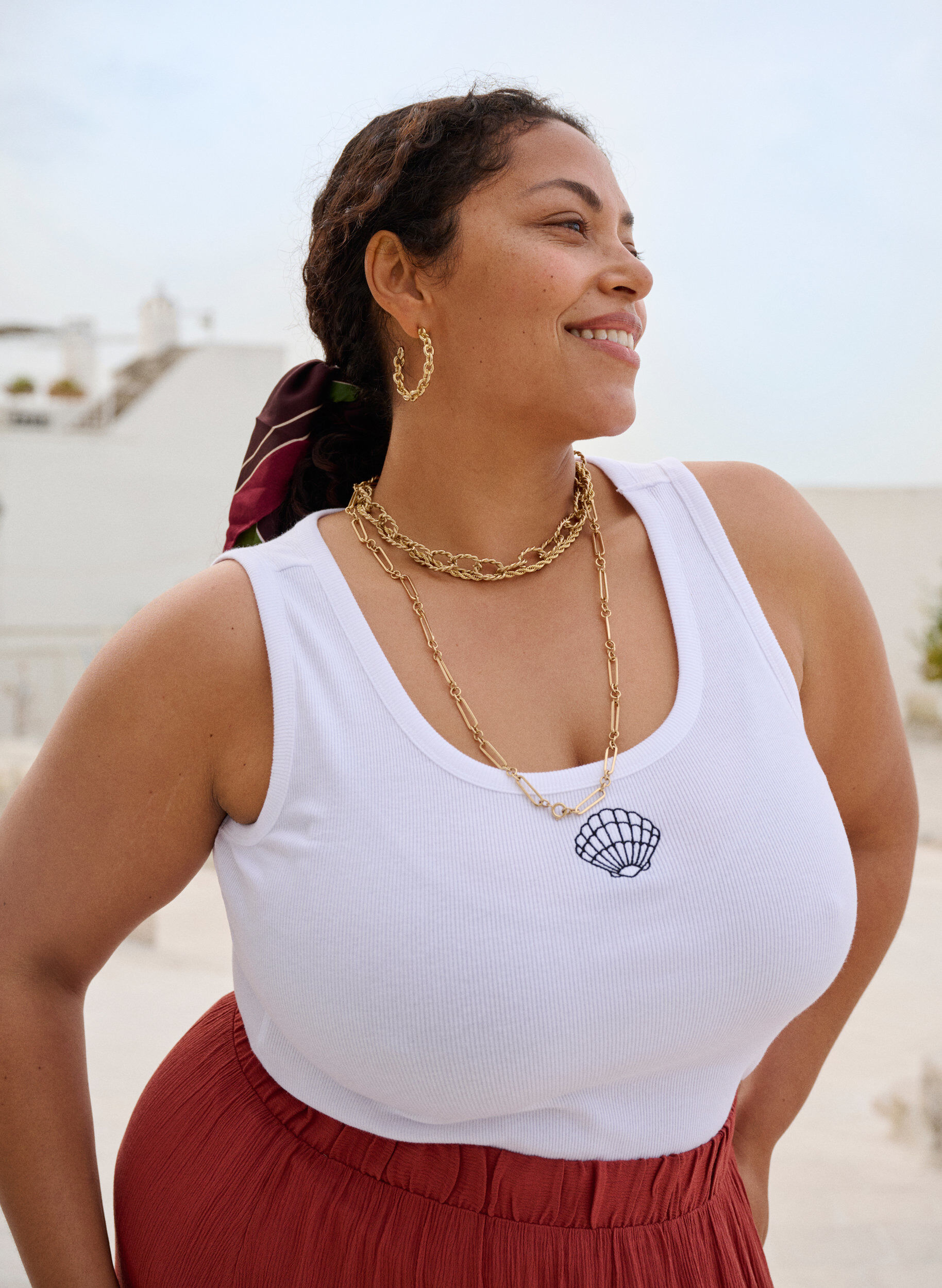 ZizziTailleiertes Top mit Motiv, Wei&szlig;, Image image number 0