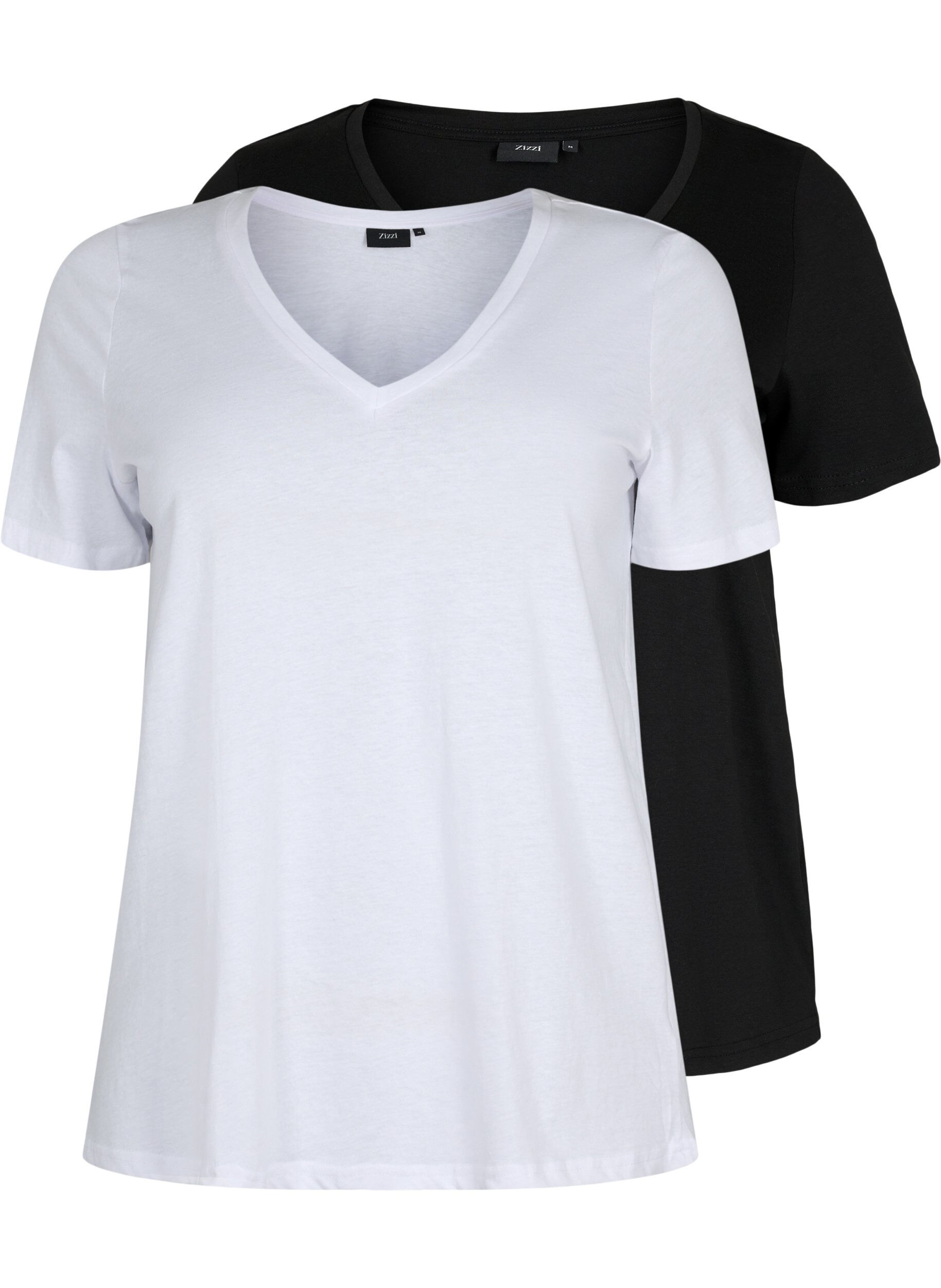 Zizzi2er-Pack T-Shirts mit V-Ausschnitt, Bright White / Black, Packshot image number 0