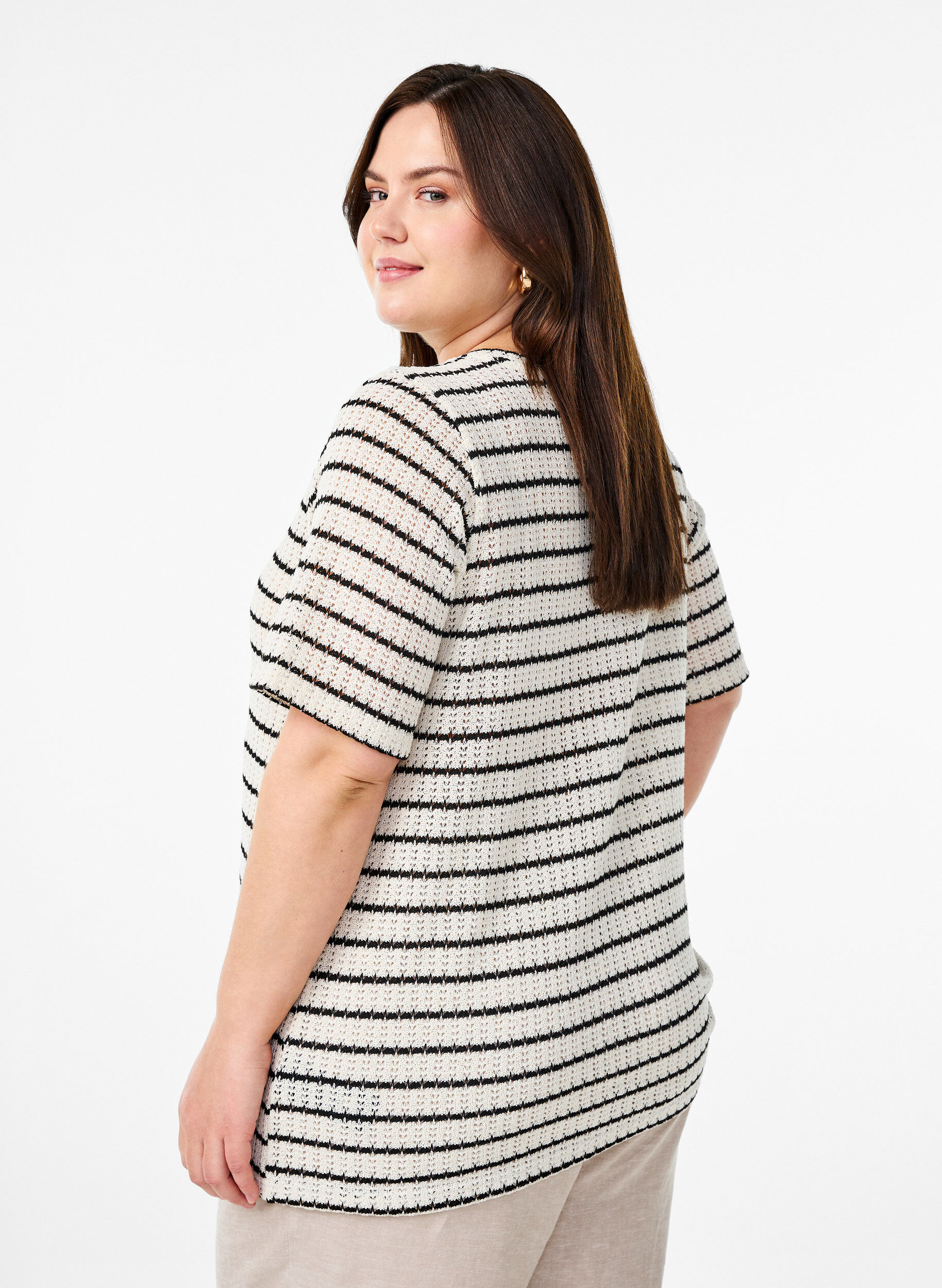 ZizziGestrickte Jerseybluse mit Streifenmuster, Schwarz, Model image number 2