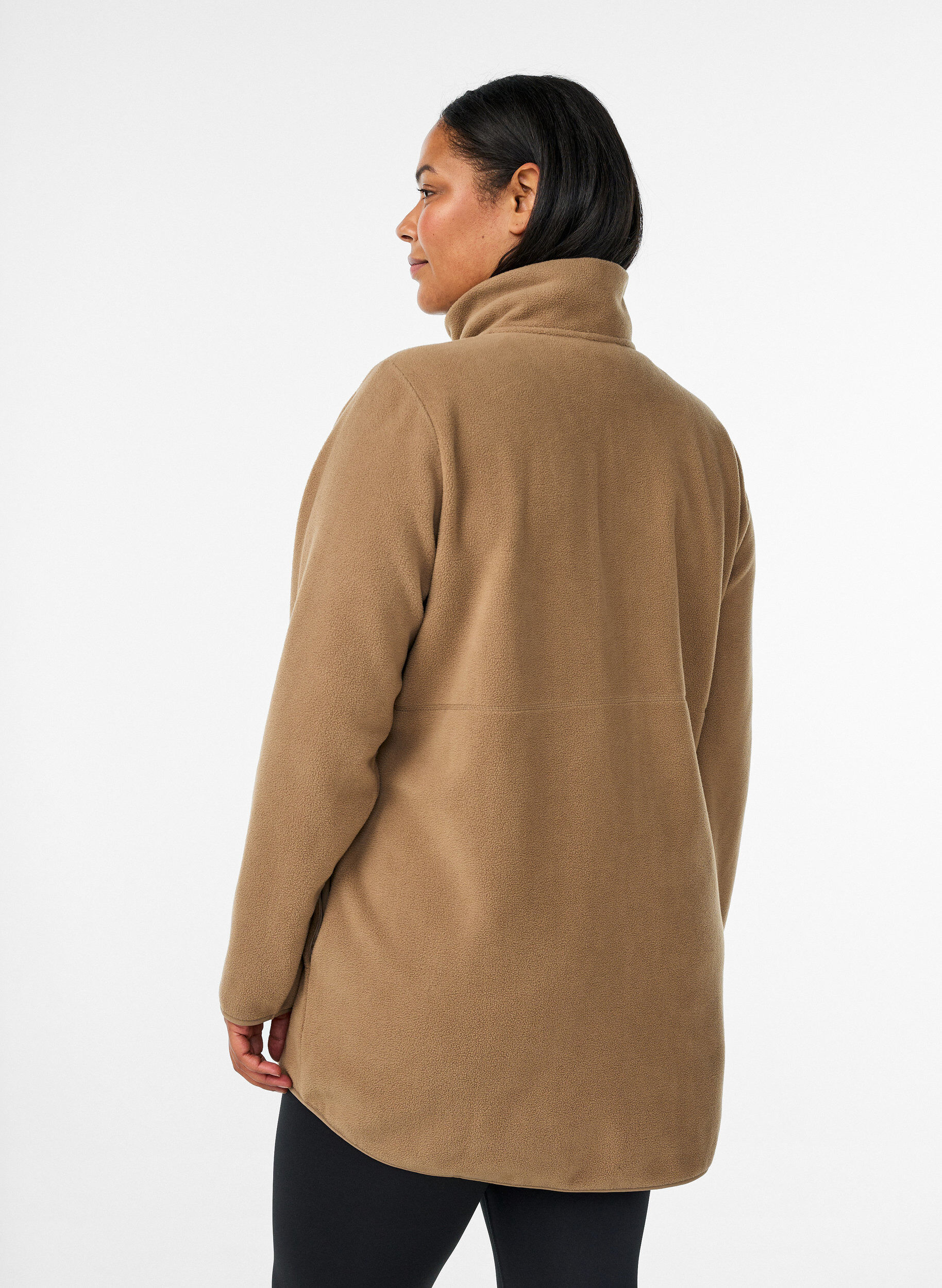 ZizziFleecejacke mit hohem Kragen und Rei&szlig;verschluss, Braun, Model image number 2