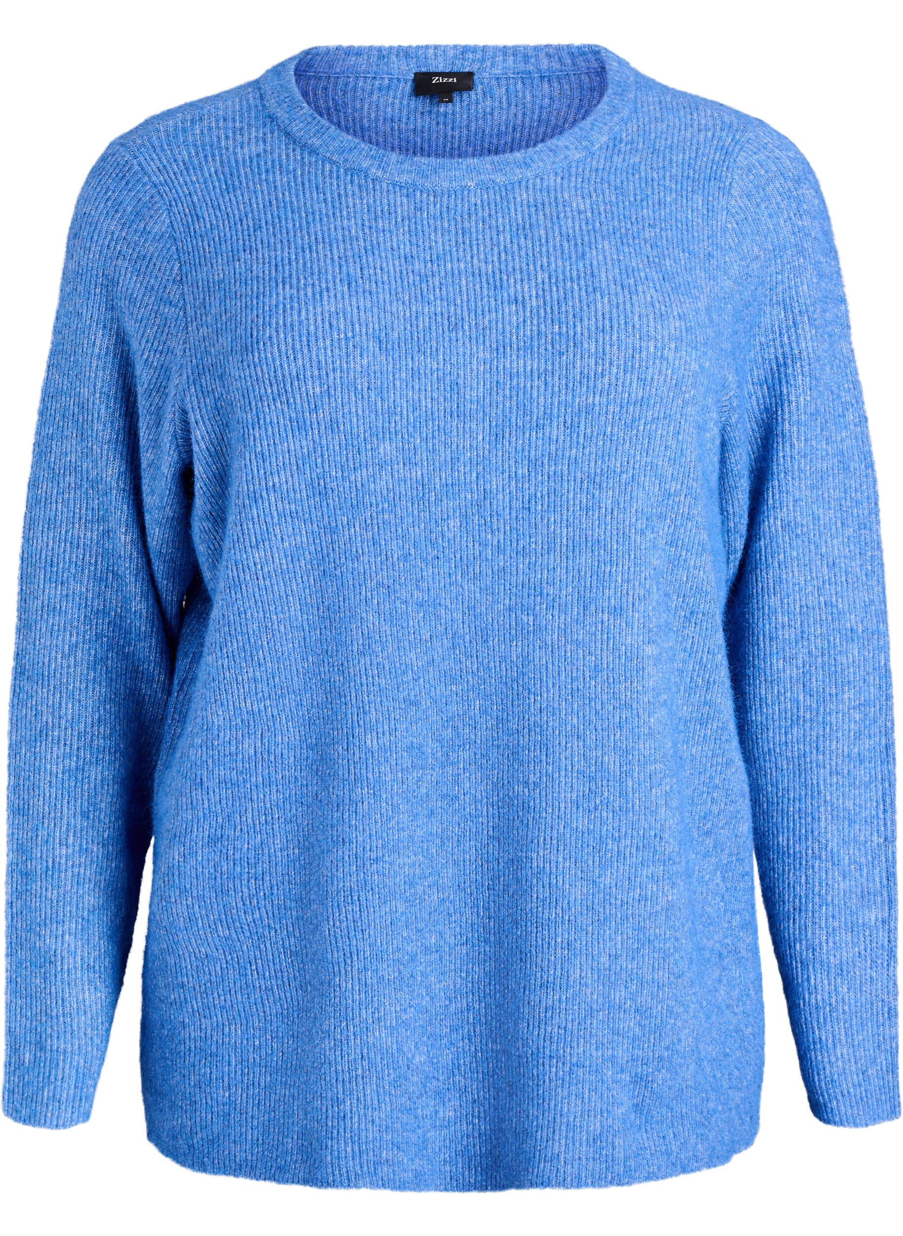 ZizziMelierte Strickbluse mit Rundhalsausschnitt, Blau, Packshot image number 0