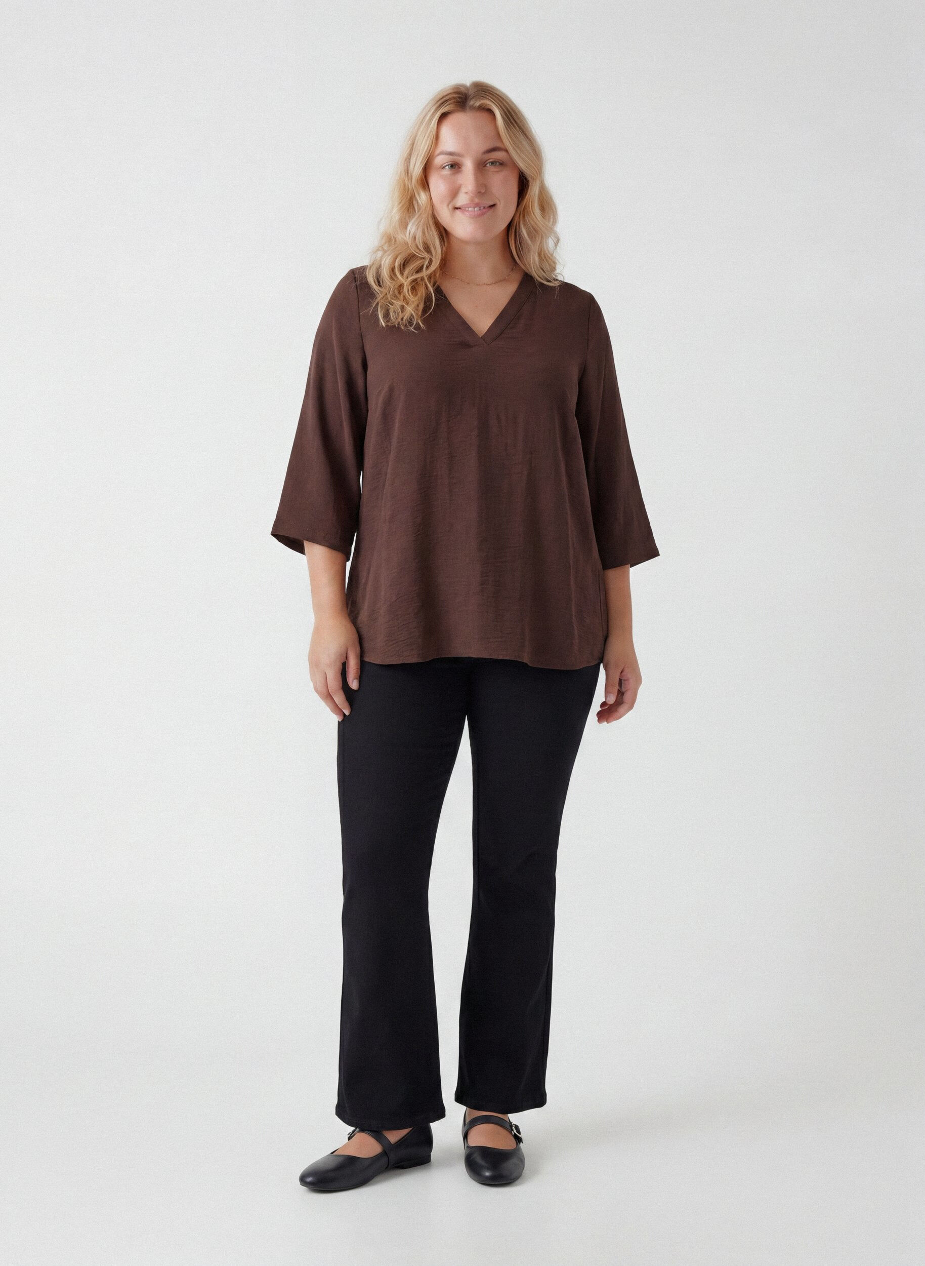 ZizziBluse mit 3/4-&Auml;rmeln, Braun, Model image number 1