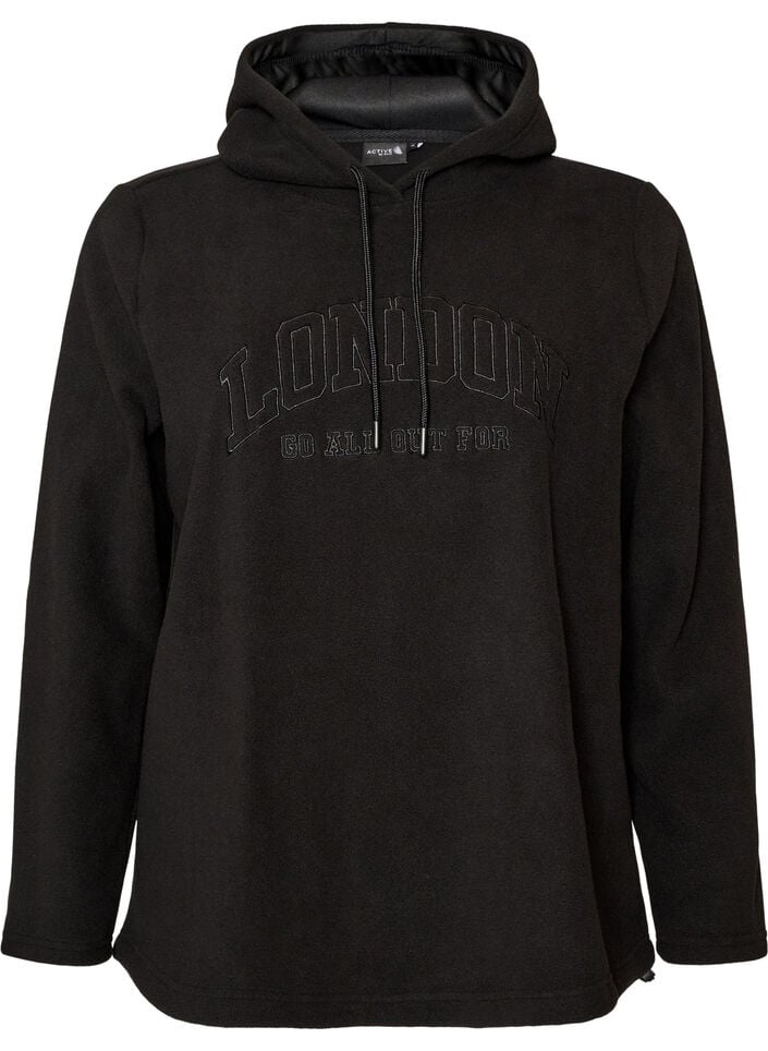 Hoodie aus Fleece mit hohem Kragen und aufgesticktem Text, Schwarz, Packshot image number 0