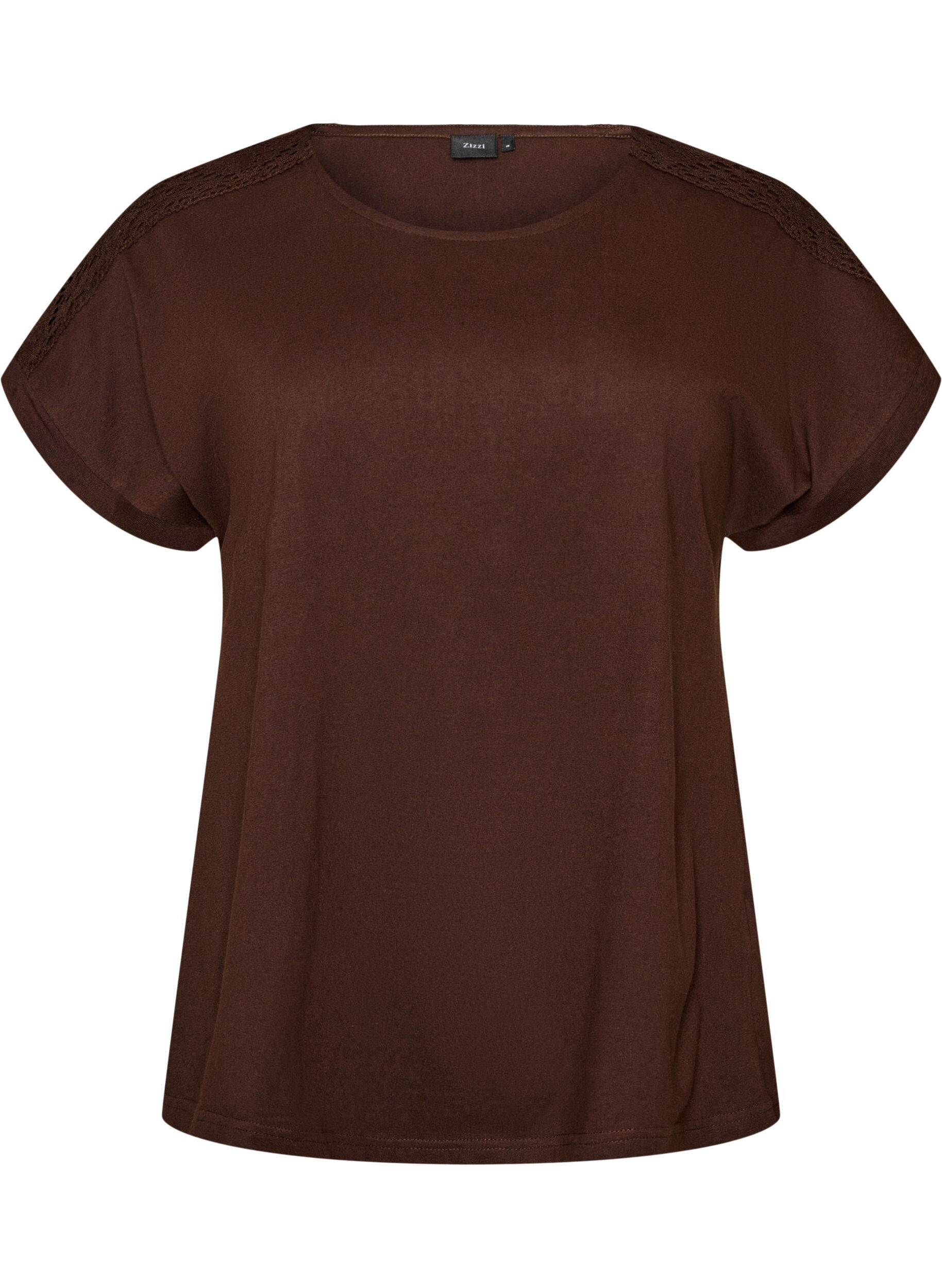 ZizziT-Shirt aus Baumwolle mit H&auml;keldetail, Braun, Packshot image number 0