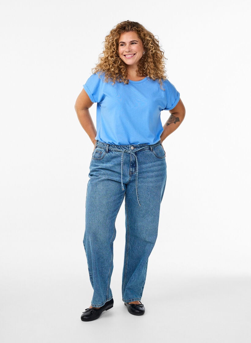 Kurz&auml;rmeliges T-Shirt aus einer Baumwollmischung, Blau, Model image number 1