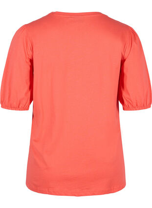 T-Shirt aus Baumwolle mit Ärmeln in Ellbogenlänge, Hot Coral, Packshot image number 1