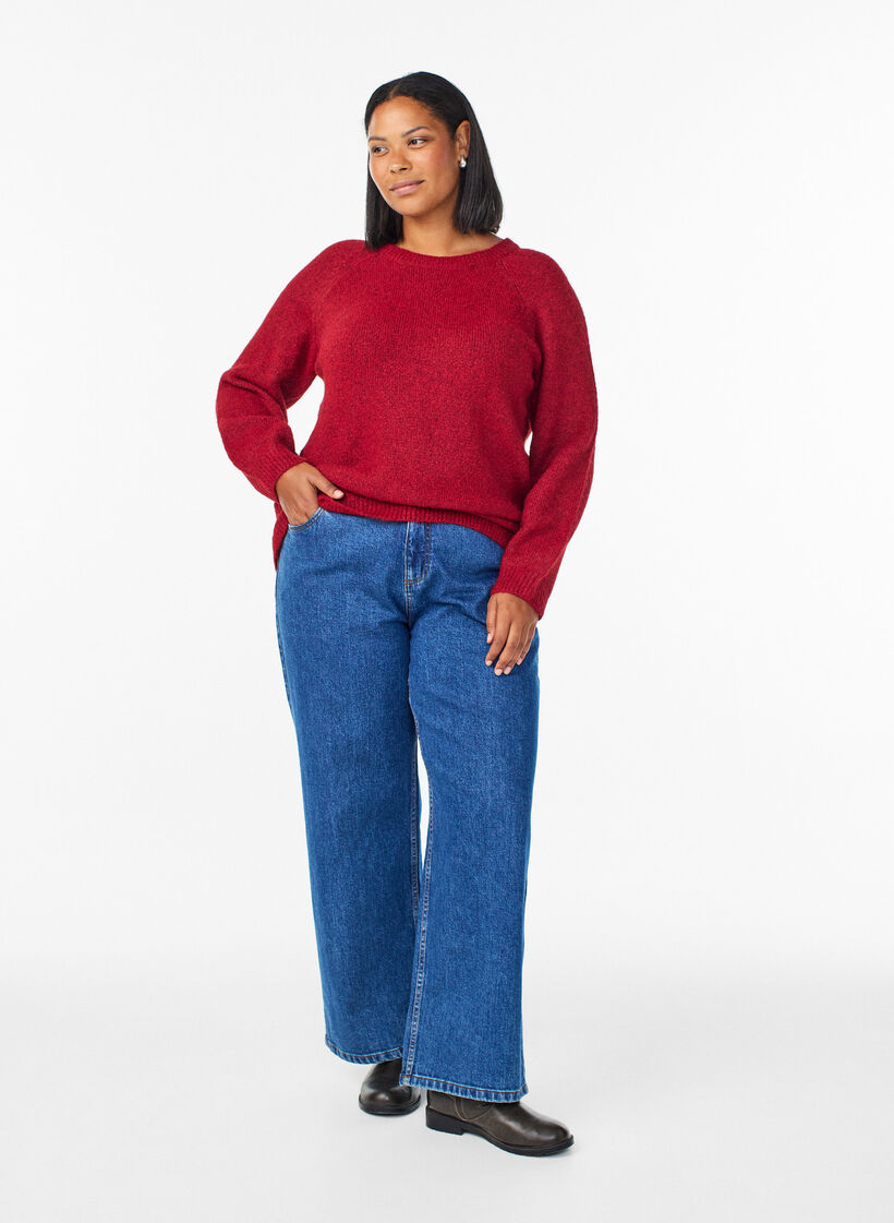 Strickbluse mit Raglanärmeln, Rot, Model image number 1