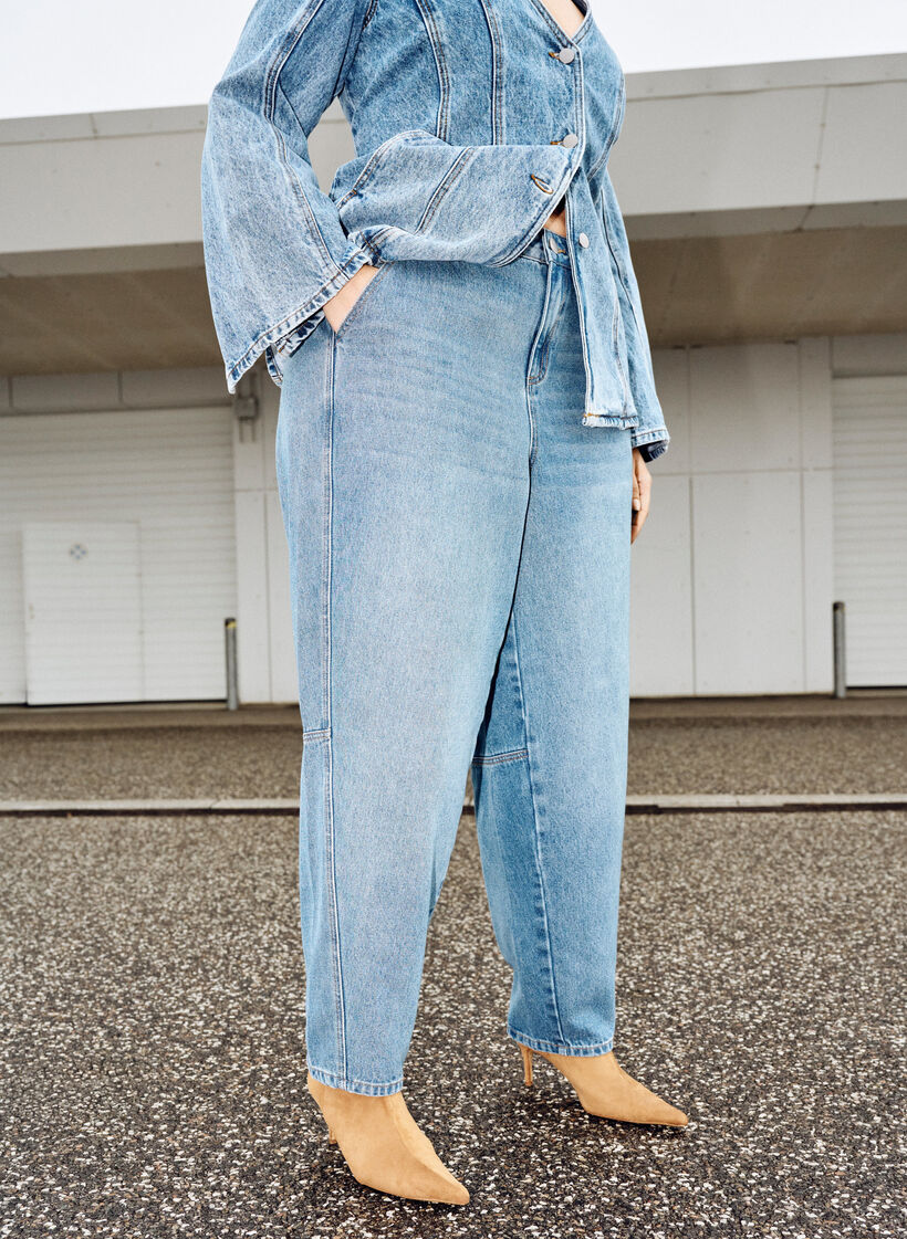 Hoch taillierte Barrel-Jeans, Blau, Image image number 0