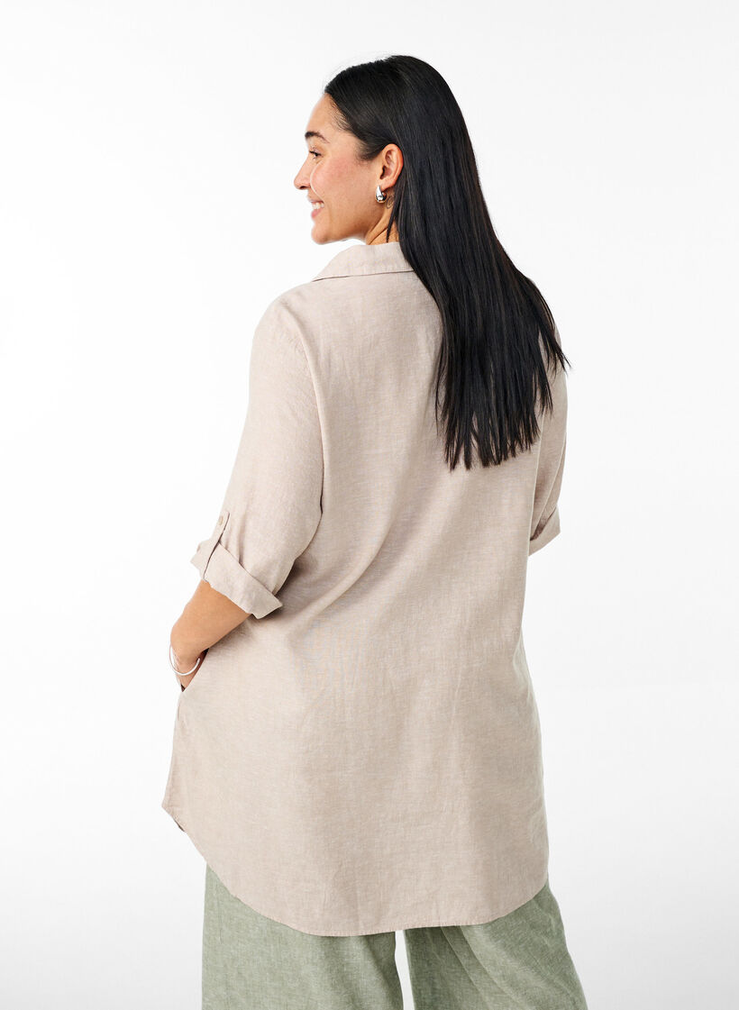 Tunika aus Leinen und Viskose mit A-Linie, Beige, Model image number 2