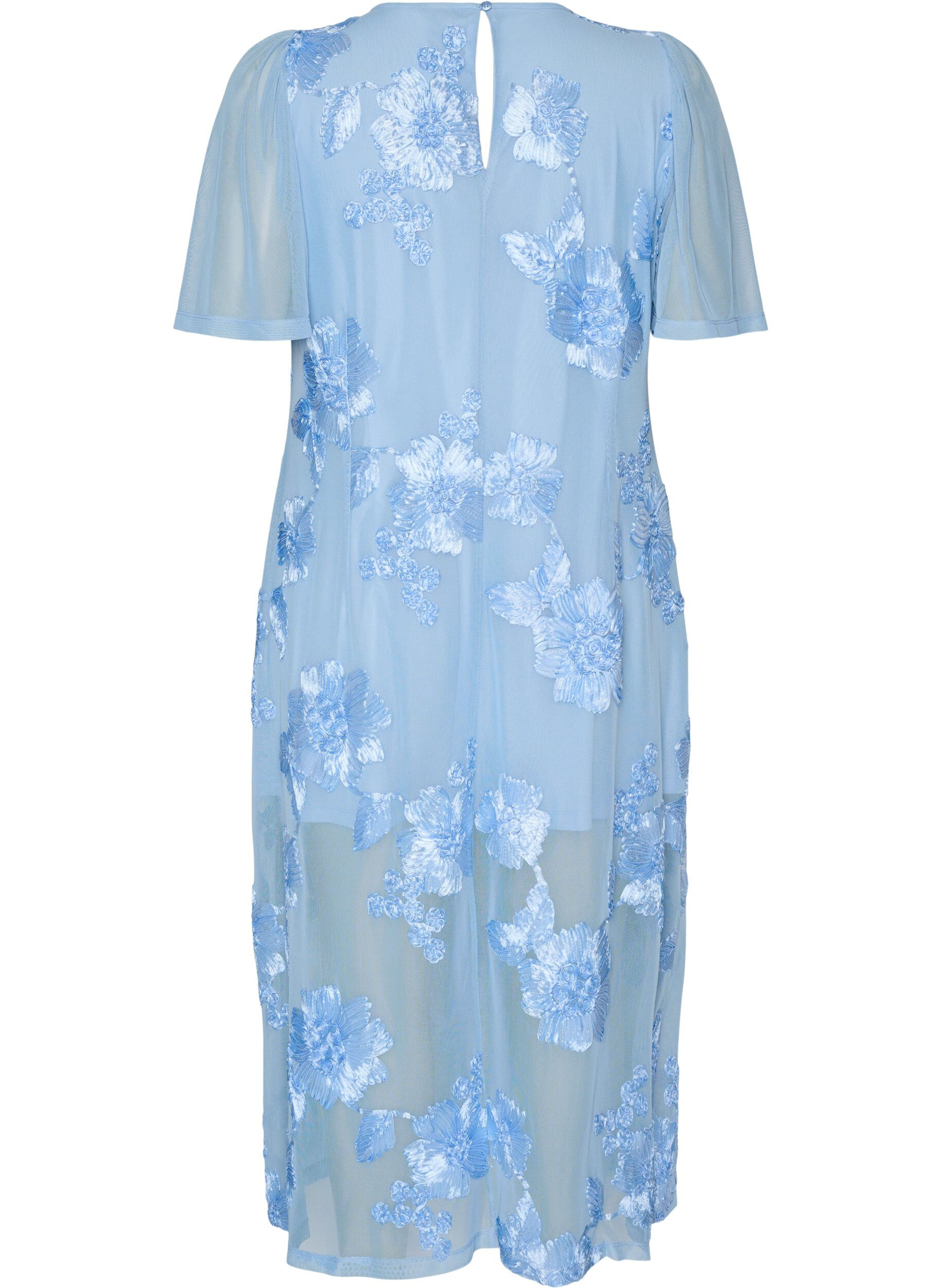 ZizziMesh-Kleid mit floralen Applikationen, Blau, Packshot image number 1