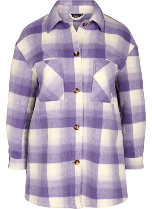 Karierte Hemdjacke mit Knöpfen und Taschen, Purple Check, Packshot image number 0