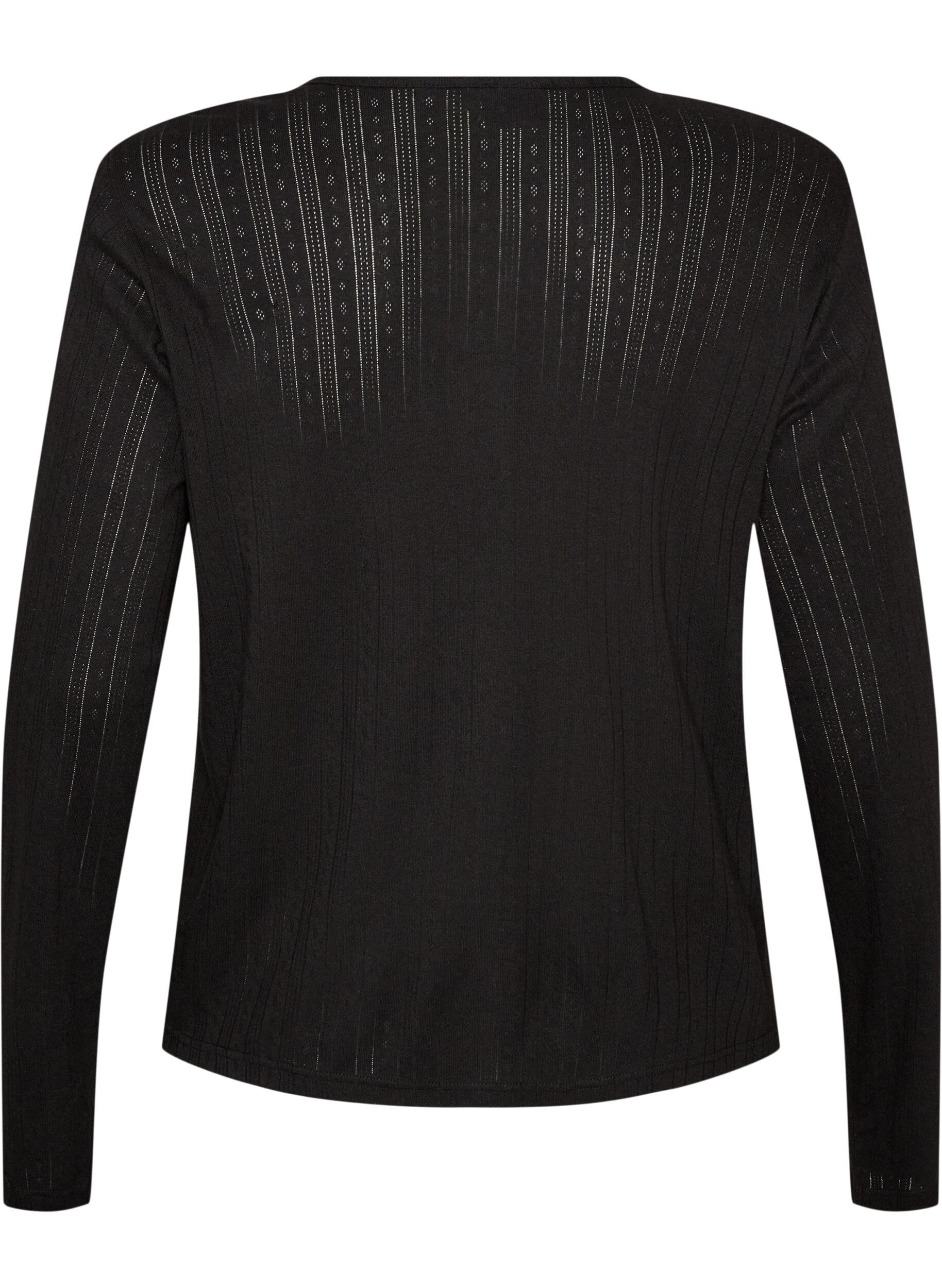 ZizziStrickjacke aus Bio-Baumwolle mit Lochstickerei, Schwarz, Packshot image number 1