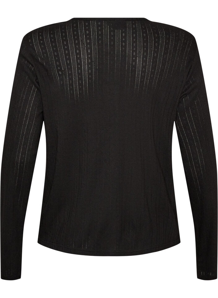 Strickjacke aus Bio-Baumwolle mit Lochstickerei, Schwarz, Packshot image number 1