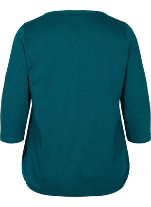Einfarbige Bluse mit 3/4-Ärmel aus Baumwolle, Deep Teal, Packshot image number 1