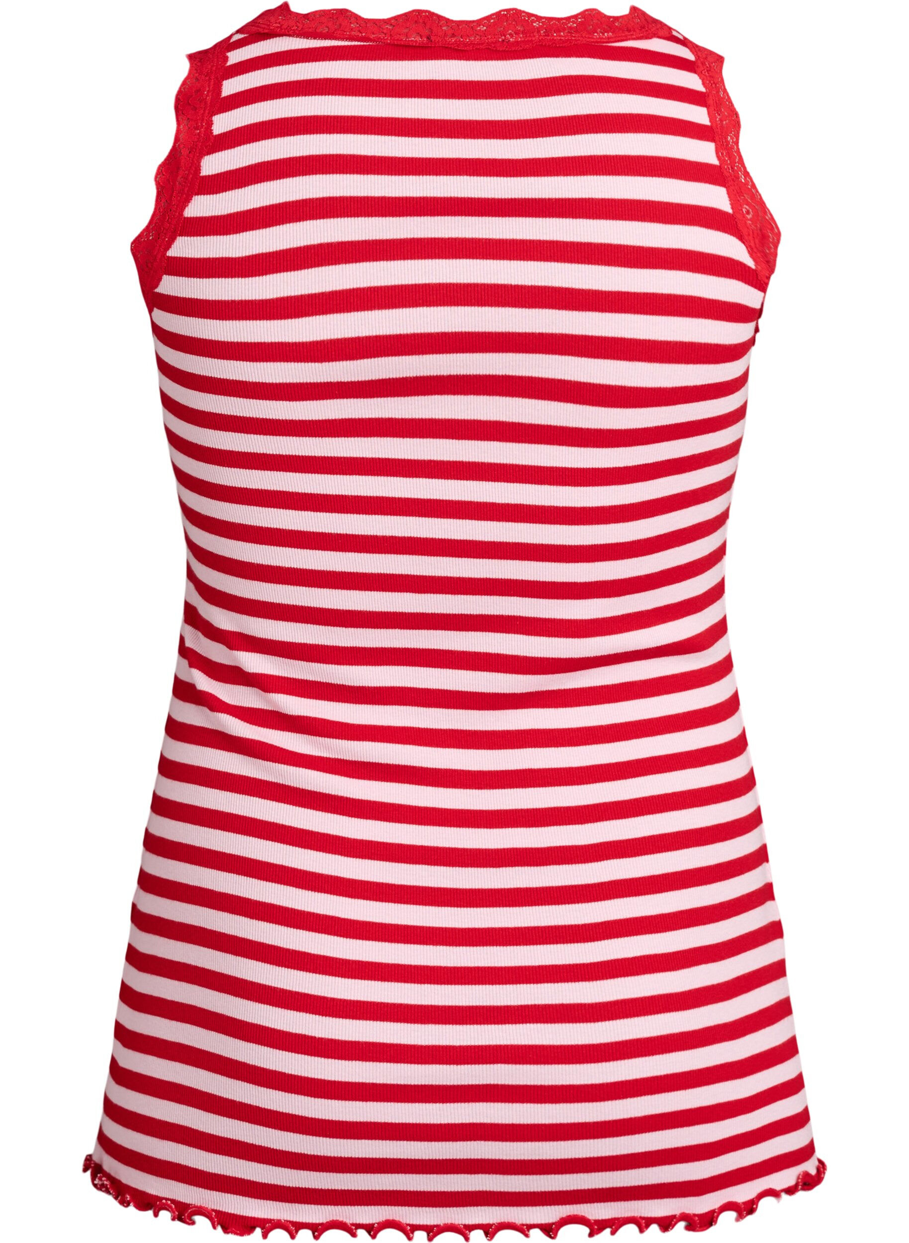 ZizziGestreiftes Top mit Rippstruktur und Spitzen, Pink, Packshot image number 1