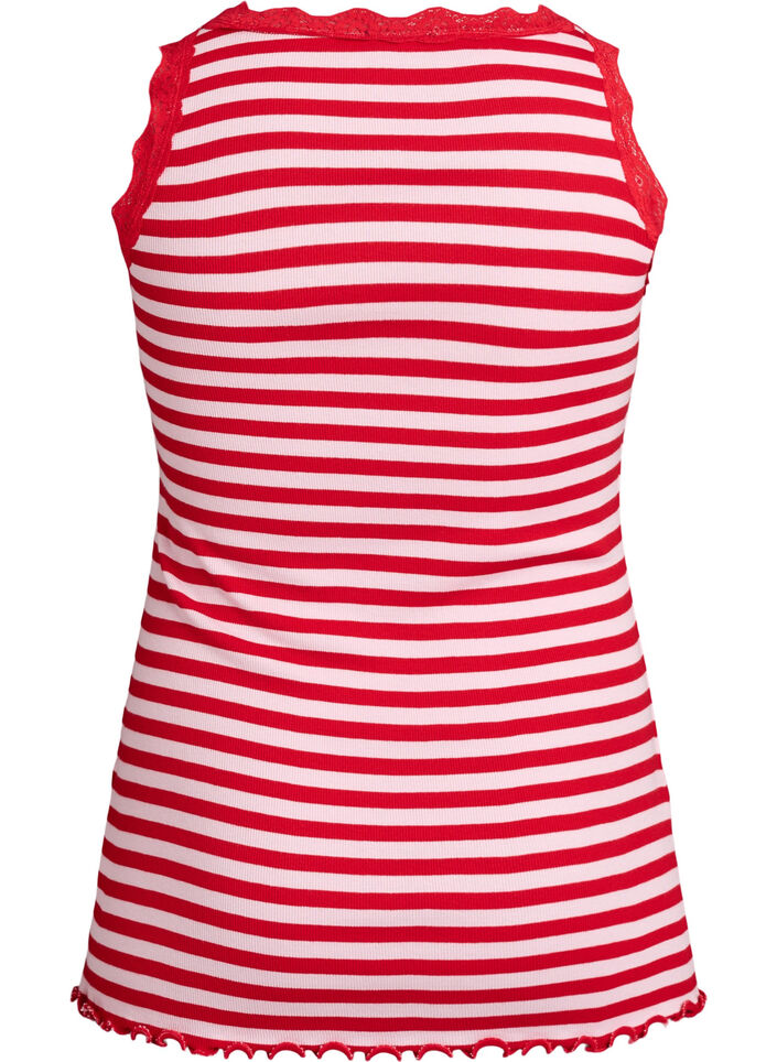 Gestreiftes Top mit Rippstruktur und Spitzen, Pink, Packshot image number 1