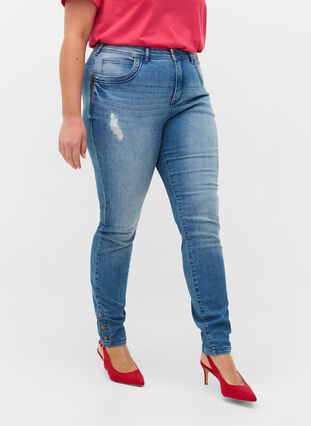 Super Slim Amy Jeans mit Schlitz und Knöpfen, Light blue, Model image number 3