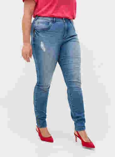 Super Slim Amy Jeans mit Schlitz und Knöpfen, Light blue, Model image number 3