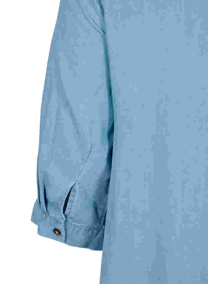 Midikleid mit Knopfverschluss und 3/4-Ärmeln, Light blue denim, Packshot image number 3
