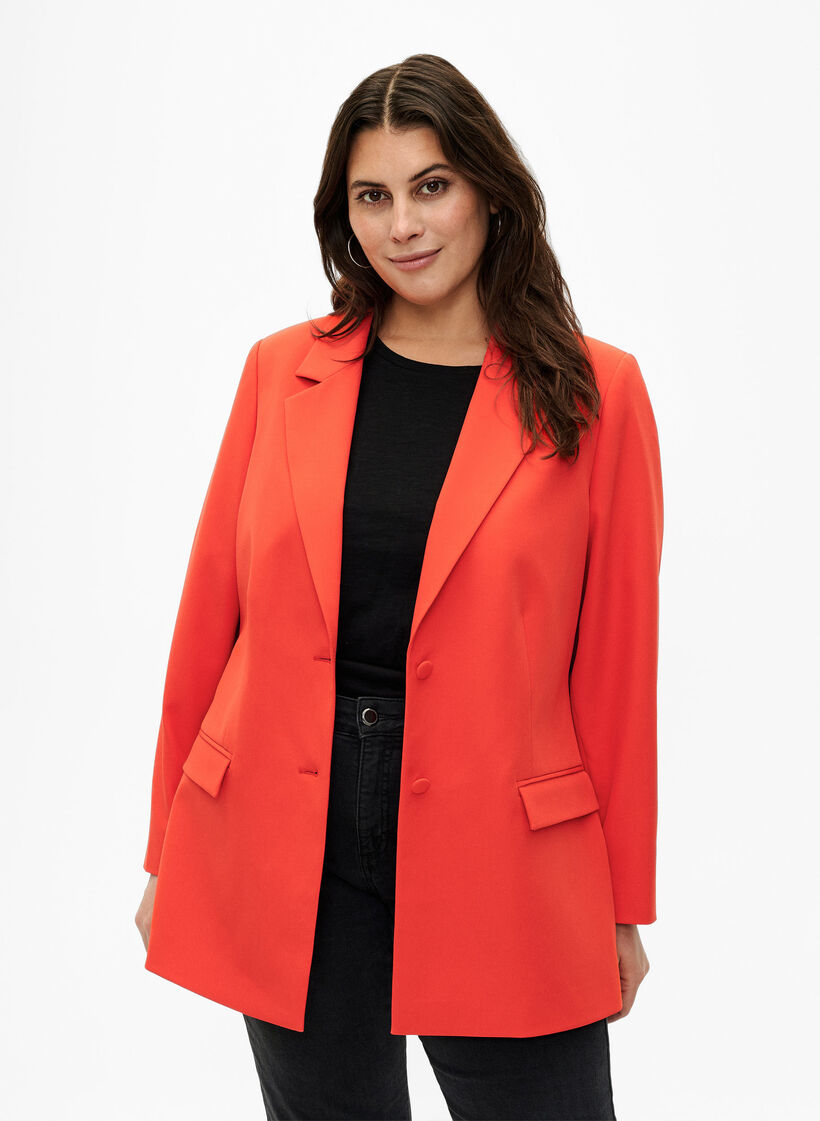 Klassischer Blazer mit Knopfverschluss, Orange.com, Model image number 0