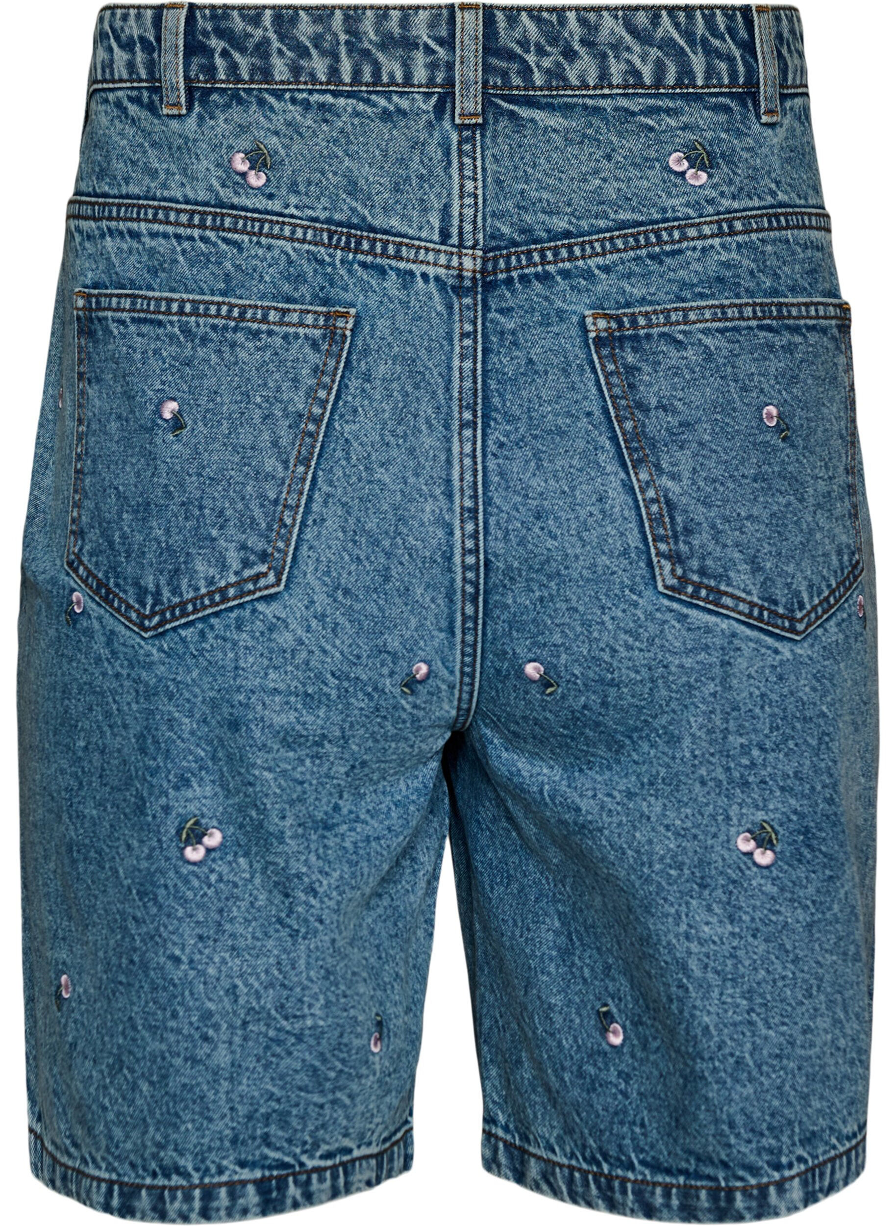 ZizziHoch taillierte Denimshorts mit bestickten Motiven, Blau, Packshot image number 1