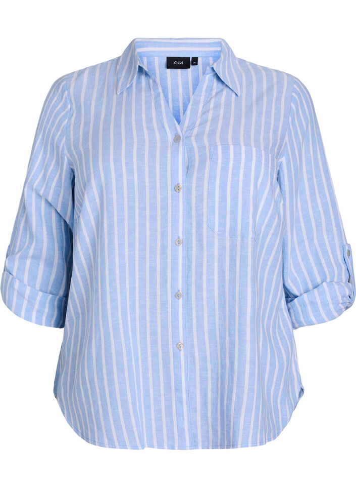 Bluse aus Leinen und Viskose mit 3/4-&Auml;rmeln, Blau, Packshot image number 0