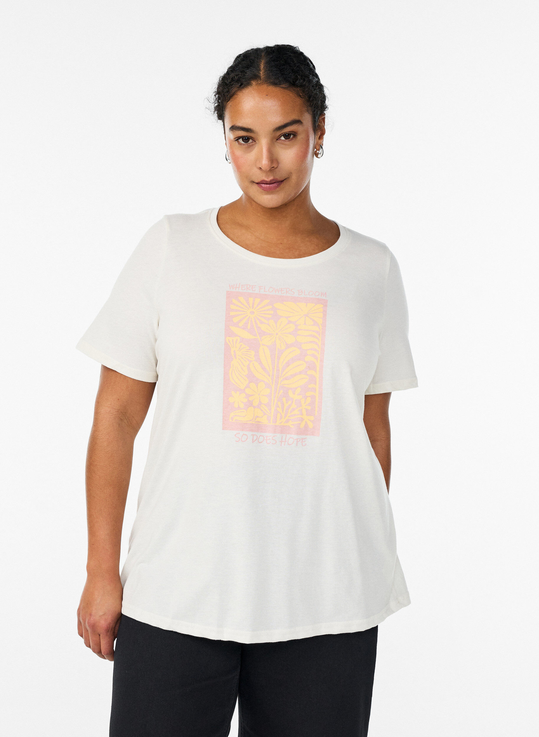 T-Shirt mit Print, Wei&szlig;, Model